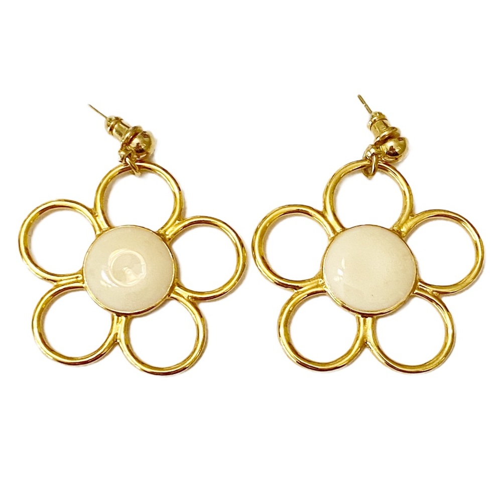 Vintage Earrings Flower Power 90s Y2K Gold Tone Drop Dangle Large XL Stu…